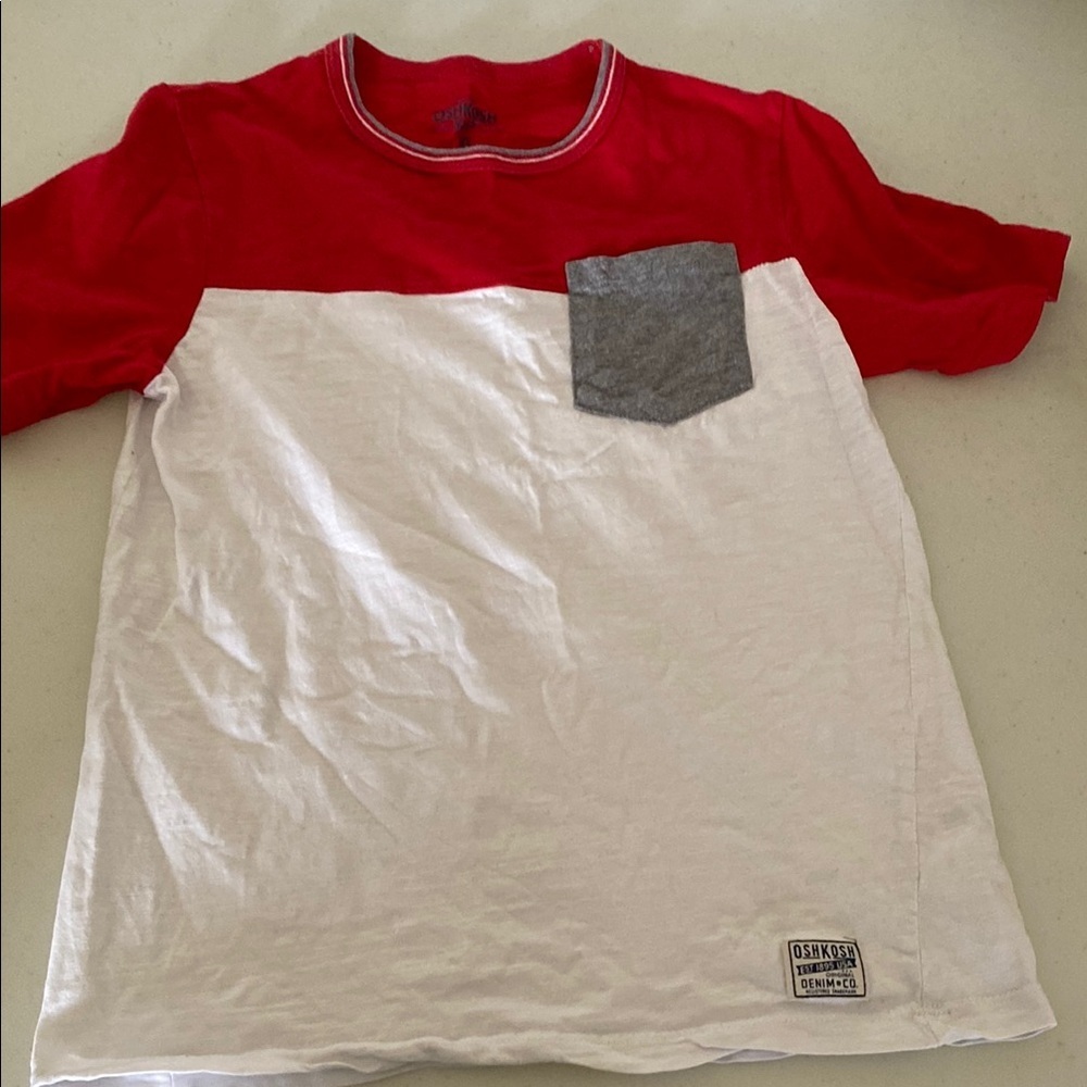 Kids Red and White Shirt with Gray Pocket
